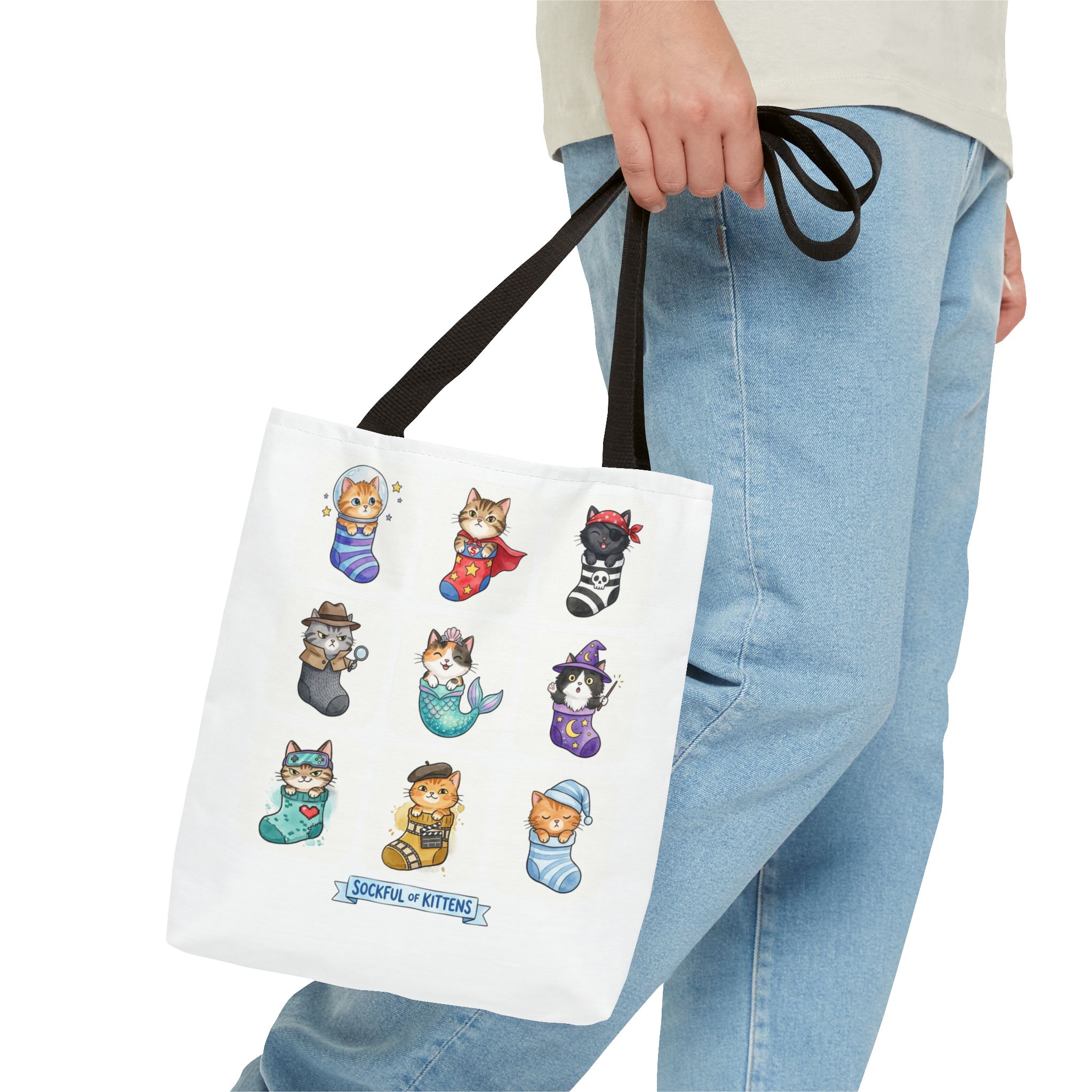 Cute Kawaii Kittens in Stockings Tote Bag - Image 3