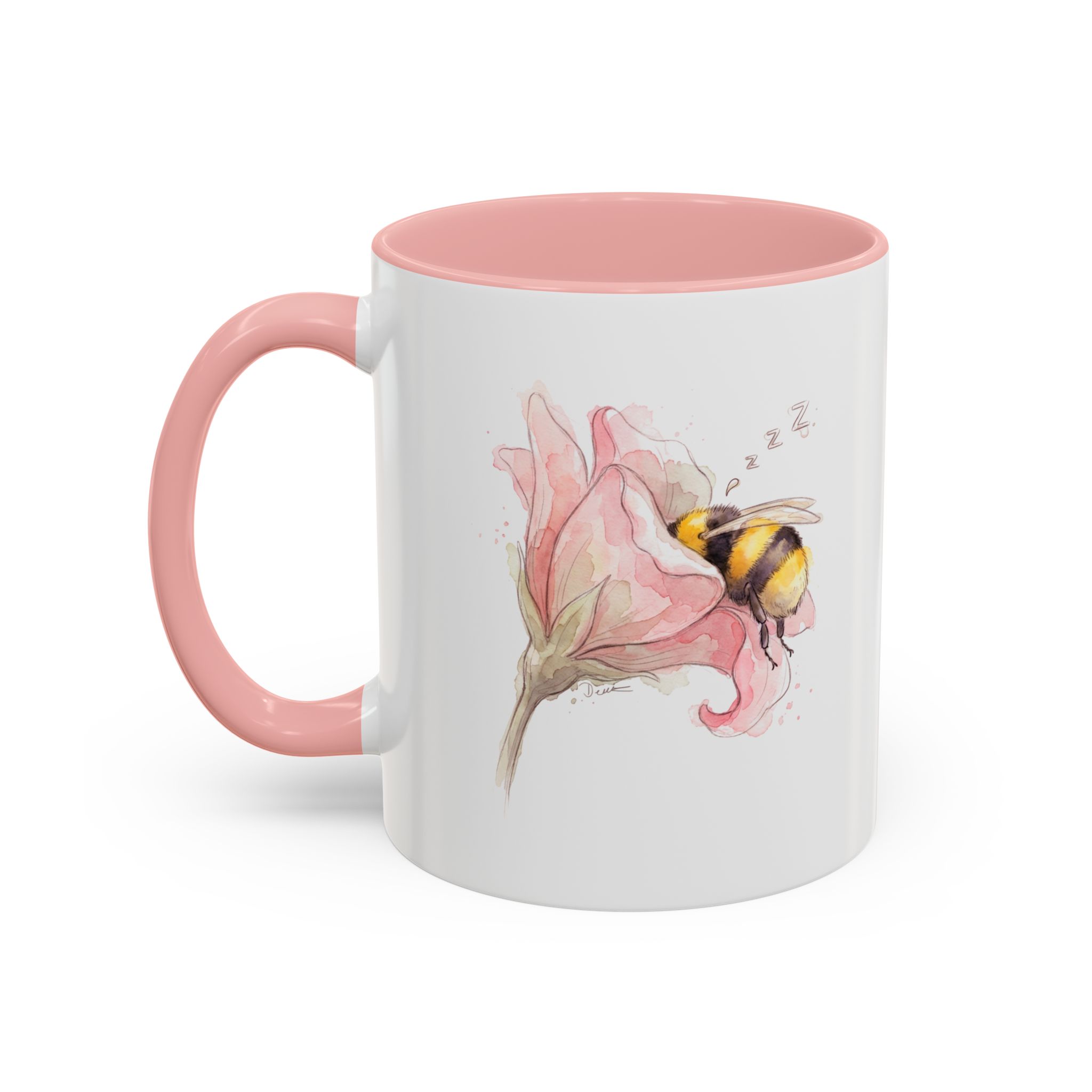 Sleepy Bee in a flower Coffee Mug – Watercolor (11/15oz) - Image 3