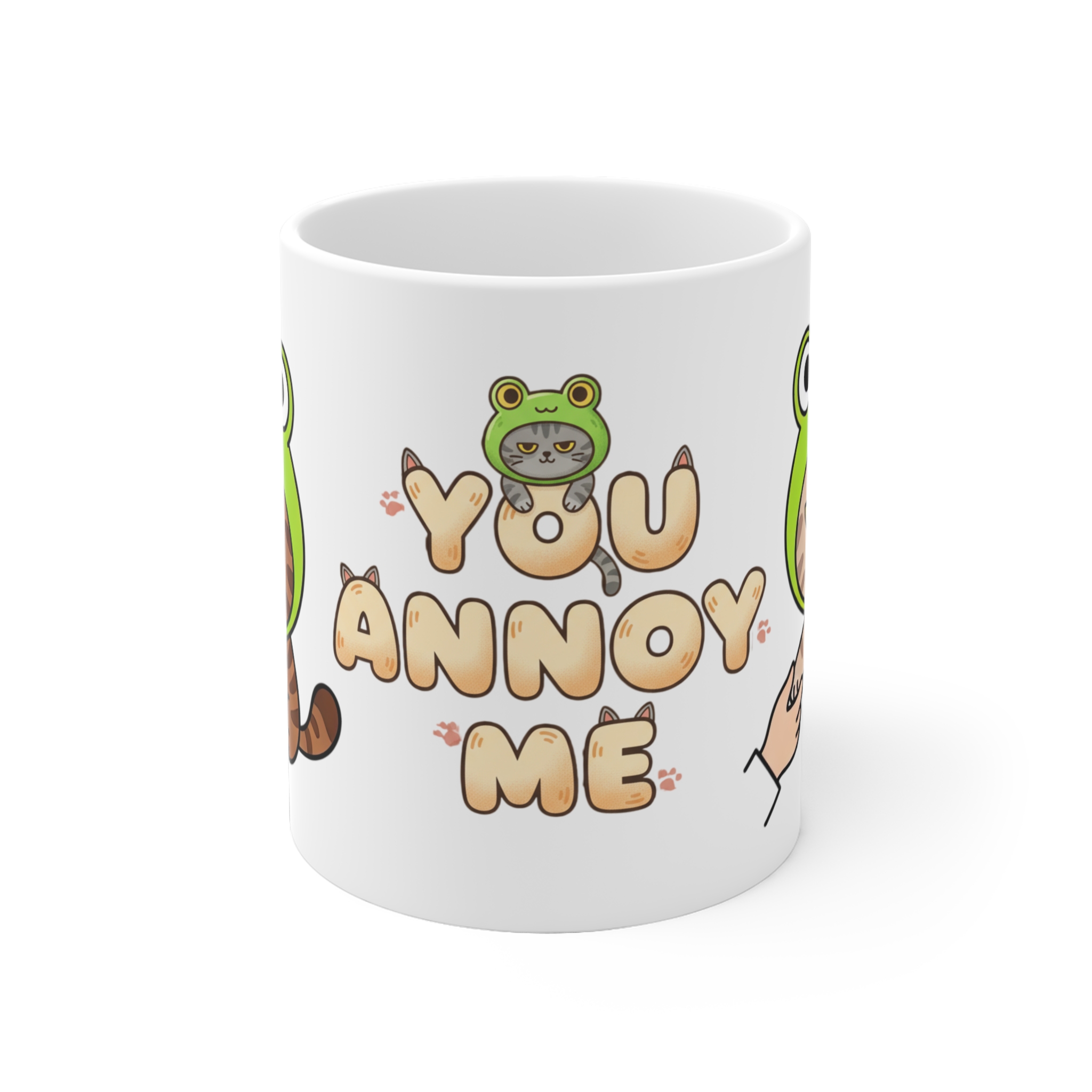 You Annoy Me Mug — Cute Grumpy Cat in Frog Hat Ceramic Coffee Cup